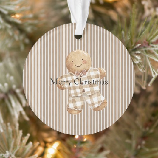Crème Witte Strepen Gingerbread Kerst Ornament (Boom)