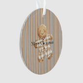 Crème Witte Strepen Gingerbread Kerst Ornament (voorkant)