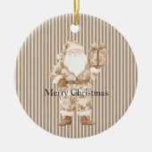 Crème Witte Strepen Kerstman Kerstmis Keramisch Ornament (Voorkant)