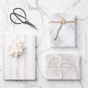 Crème Witte Strepen & Krullen Kerst Inpakpapier Vel