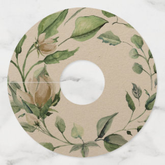 Crème Witte  Waterverf Bloemenkrans Wijnglaslabel