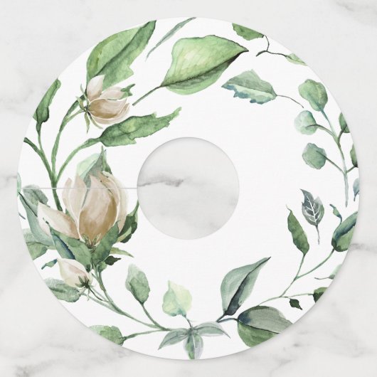 Crème Witte  Waterverf Bloemenkrans Wijnglaslabel (Voorkant)