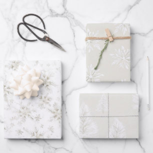 Crème Witte Winter Sneeuwvlokken Bomen Kerstmis Inpakpapier Vel