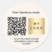 Crème zakelijk logo qr-code ronde sticker (Voorkant)