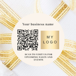 Crème zakelijk logo qr-code ronde sticker