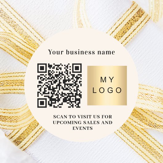 Crème zakelijk logo qr-code ronde sticker