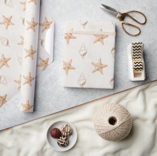 Crème Zeester Schelpen Strand Bruiloft Cadeaupapier (Crafts)