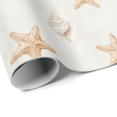 Crème Zeester Schelpen Strand Bruiloft Cadeaupapier (Rol Hoek)
