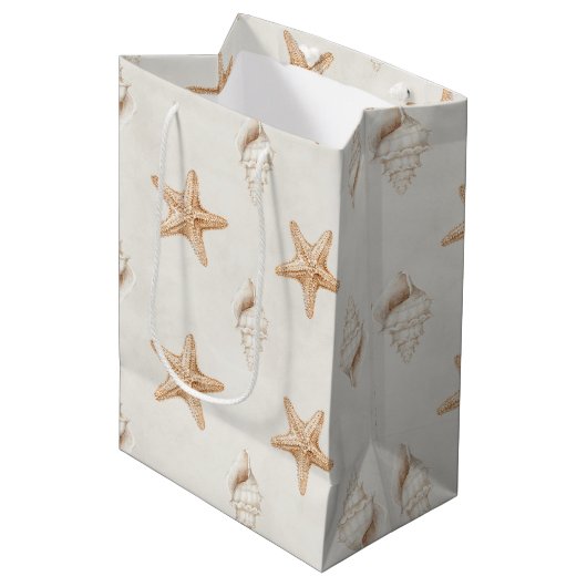Crème Zeester Schelpen Strand Bruiloft Medium Cadeauzakje (Voorkant Gekanteld)