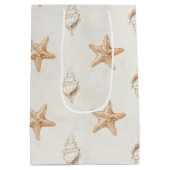 Crème Zeester Schelpen Strand Bruiloft Medium Cadeauzakje (Achterkant)