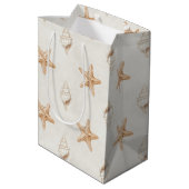 Crème Zeester Schelpen Strand Bruiloft Medium Cadeauzakje (Achterkant Gekanteld)