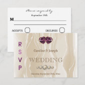 Crème Zijde Chique Violet Hart Sieraden RSVP Kaartje (Voorkant / Achterkant)