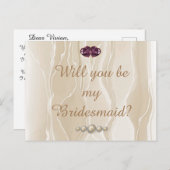 Crème Zijde & Hart Pareltjes Bruidsmeisje Briefkaart (Voorkant / Achterkant)