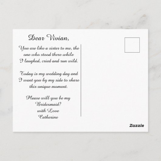 Crème Zijde & Hart Pareltjes Bruidsmeisje Briefkaart (Achterkant)