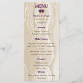 Crème Zijde Paarse Glanzende Hart Pareltjes Bruilo Menu (Voorkant)