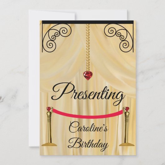 Crème Zijde Theatergordijn Verjaardag Kaart (Voorkant)