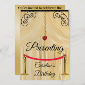 Crème Zijde Theatergordijn Verjaardag Kaart (Voorkant / Achterkant)