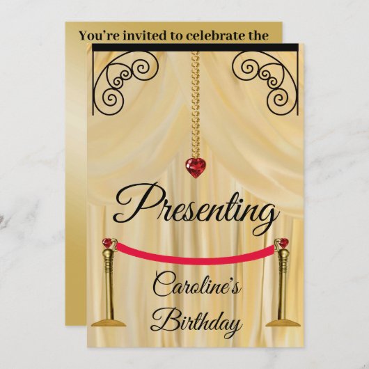 Crème Zijde Theatergordijn Verjaardag Kaart (Voorkant / Achterkant)