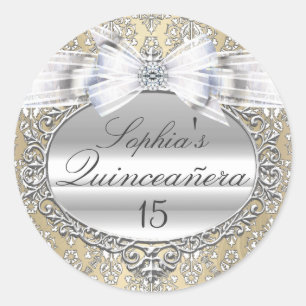 Crème & Zilveren Boog Quinceanera Sticker