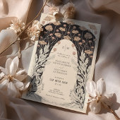 Crème & Zwart Bruiloft  Art Nouveau Bloemen Kaart