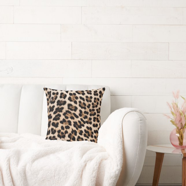 Crème Zwart Bruin Chic Luipaardprint Kussen (Bank)