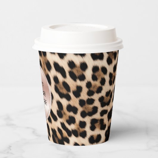 Crème Zwart Bruin Leopard Blush Roze Papieren Bekers (Links)
