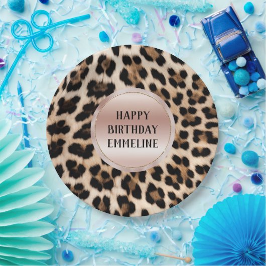 Crème Zwart Bruin Leopard Blush Roze Papieren Bordje (Feest)