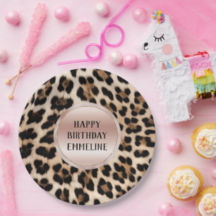 Crème Zwart Bruin Leopard Blush Roze Papieren Bordje