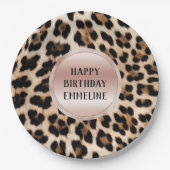 Crème Zwart Bruin Leopard Blush Roze Papieren Bordje (Voorkant)