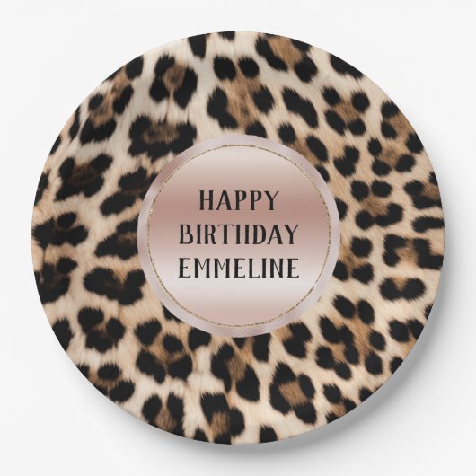 Crème Zwart Bruin Leopard Blush Roze Papieren Bordje (Voorkant)