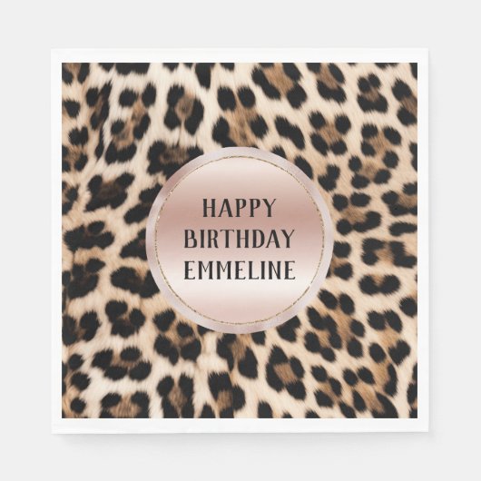 Crème Zwart Bruin Leopard Blush Roze Servet (Voorkant)