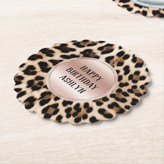Crème Zwart Bruin Leopard Blush Roze Verjaardag Kartonnen Onderzetters (Gekanteld)