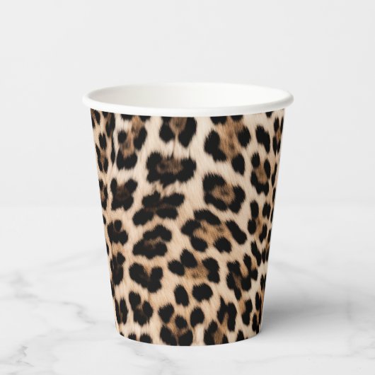 Crème Zwart Bruin Leopard Blush Roze Verjaardag Papieren Bekers (Achterkant)