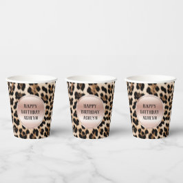 Crème Zwart Bruin Leopard Blush Roze Verjaardag Papieren Bekers
