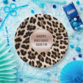 Crème Zwart Bruin Leopard Blush Roze Verjaardag Papieren Bordje (Feest)