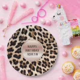 Crème Zwart Bruin Leopard Blush Roze Verjaardag Papieren Bordje