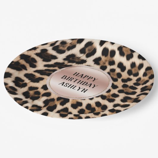 Crème Zwart Bruin Leopard Blush Roze Verjaardag Papieren Bordje (Gekanteld)