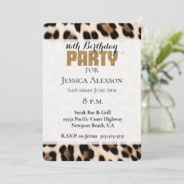 Crème Zwart Bruin Leopard Goud Glitter Party Kaart