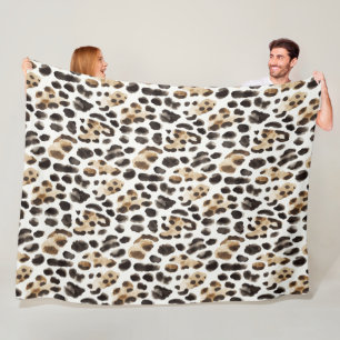 Crème Zwart Bruin Luipaard Dier   Fleece Deken