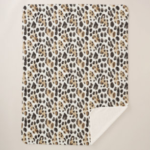 Crème Zwart Bruin Luipaard Dier   Sherpa Deken