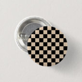Crème & Zwart Checker Board Patroon Print Ronde Button 3,2 Cm (Voorkant /achterkant)