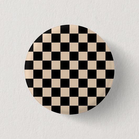 Crème & Zwart Checker Board Patroon Print Ronde Button 3,2 Cm (Voorkant)