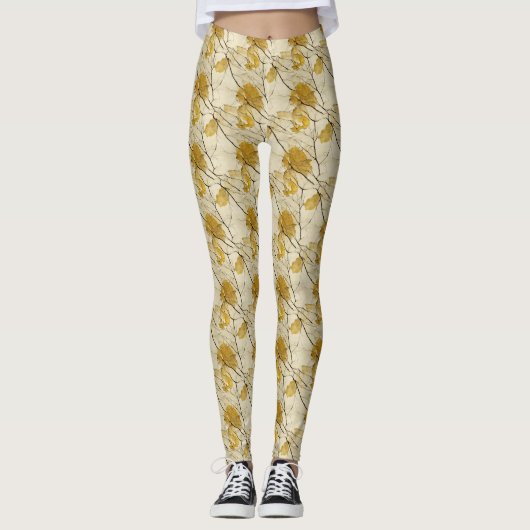 Crème, zwart en goud Abstract Leggings (Voorkant)