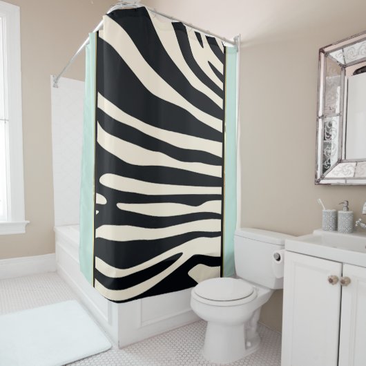 Crème, zwart en mintgroen douchegordijn (In situ)