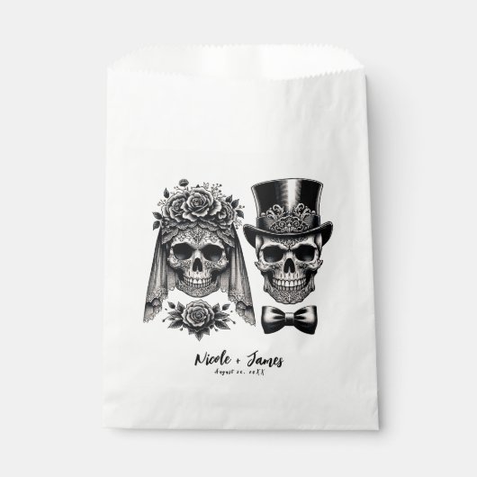 Crème Zwart & Goud Skelet Bruiloft Bedankzakje (Voorkant)