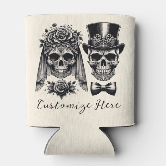 Crème Zwart & Goud  Skelet Bruiloft Blikjeskoeler (Achterkant)