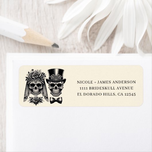 Crème Zwart & Goud Skelet Bruiloft Etiket (Insitu)
