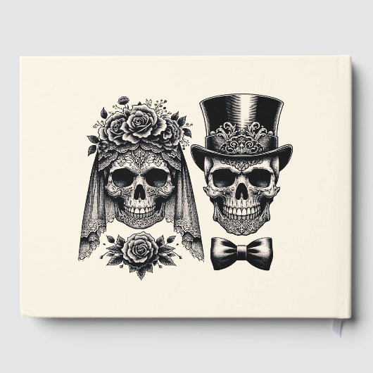 Crème Zwart & Goud  Skelet Bruiloft Gastenboek (Achterkant)