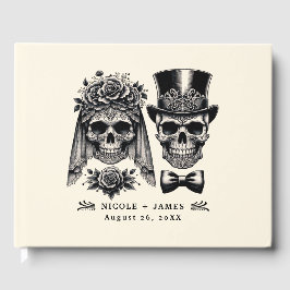 Crème Zwart & Goud  Skelet Bruiloft Gastenboek