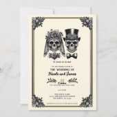 Crème Zwart & Goud Skelet Bruiloft Kaart (Voorkant)
